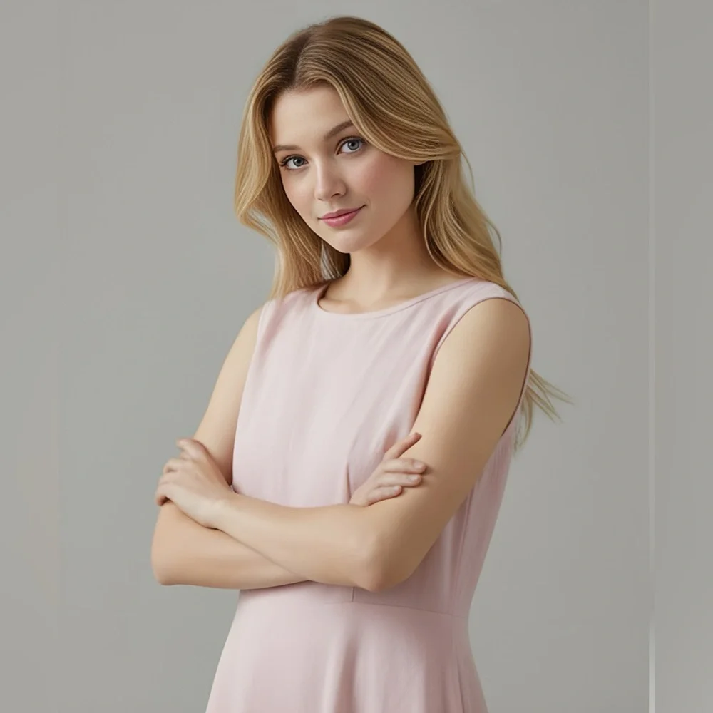 Cotton A- Line Midi Dress Pink - Picture 3 of 8